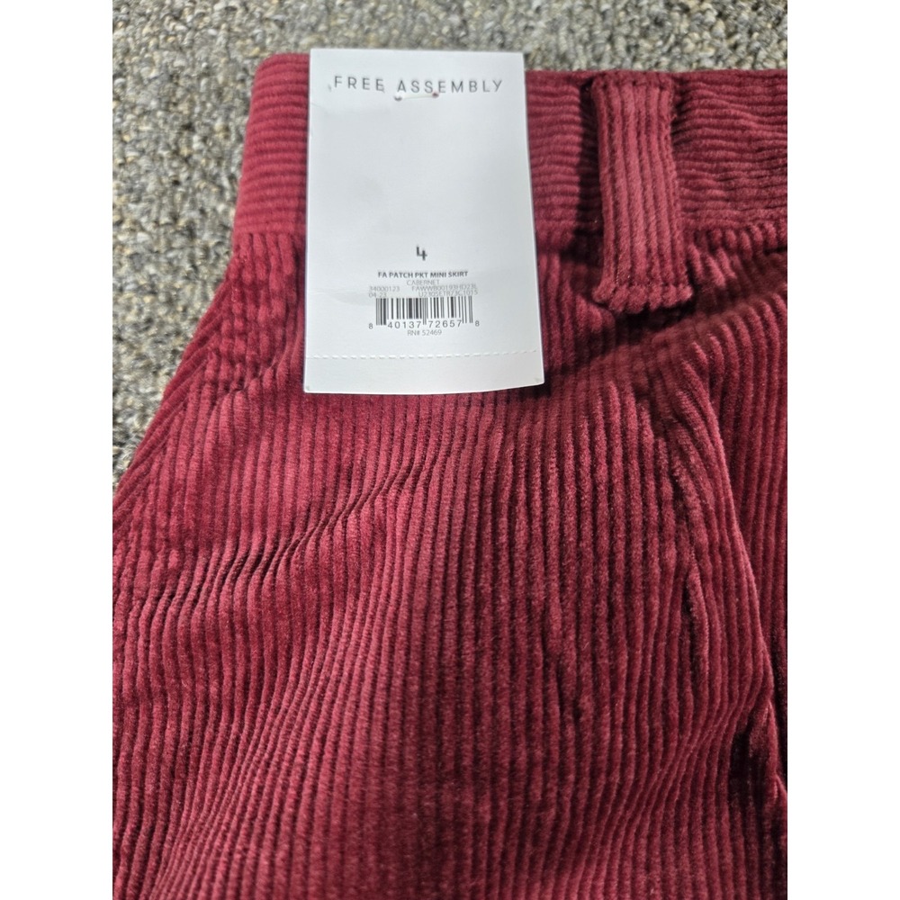 Free Assembly Burgundy Corduroy Button Mini Skirts Size 4 - Picture 4 of 7